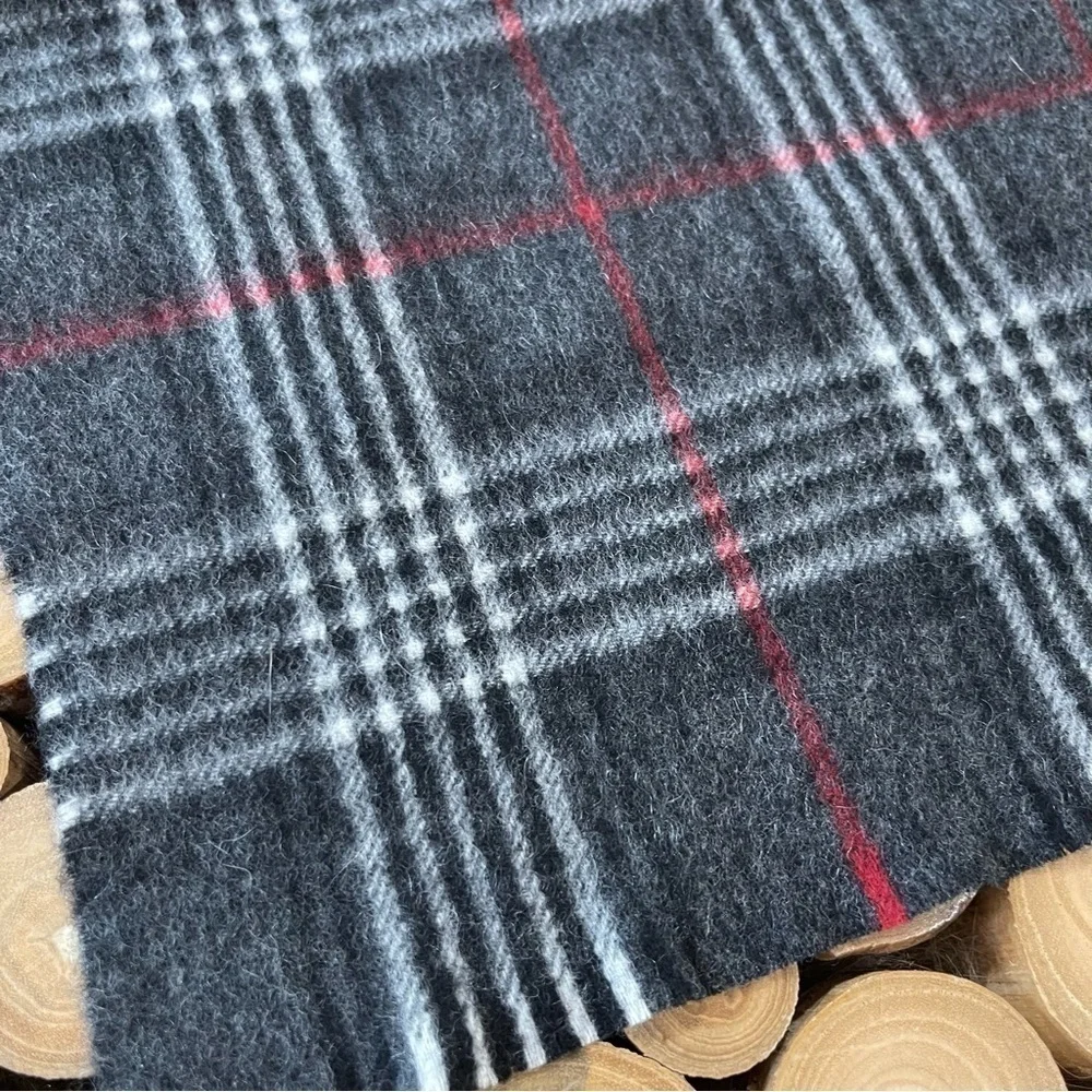 Hickey Freeman Mens 100% Cashmere Scarf Black Gray Red Plaid Check NWT $125